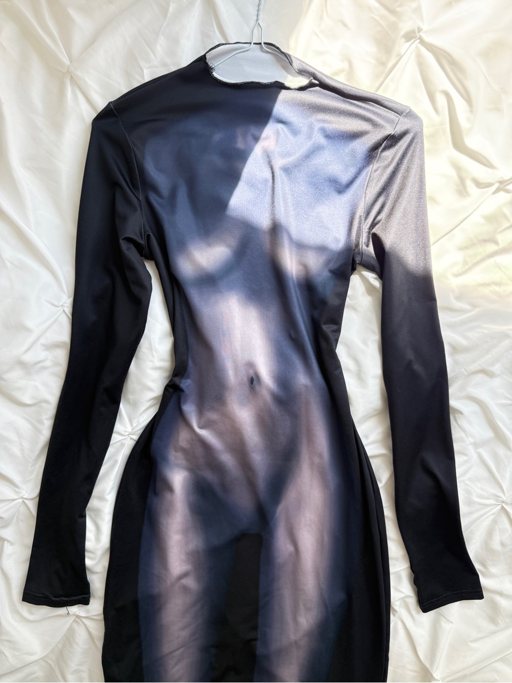 Body Print Long Sleeve Maxi Dress Navy Blue Bodycon Graphic - Picture 2 of 4